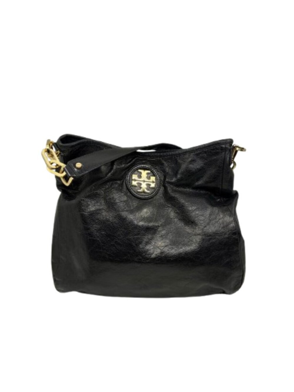 Tory Burch Dena Crinkled Leather Hobo Shoulder Bag - Black